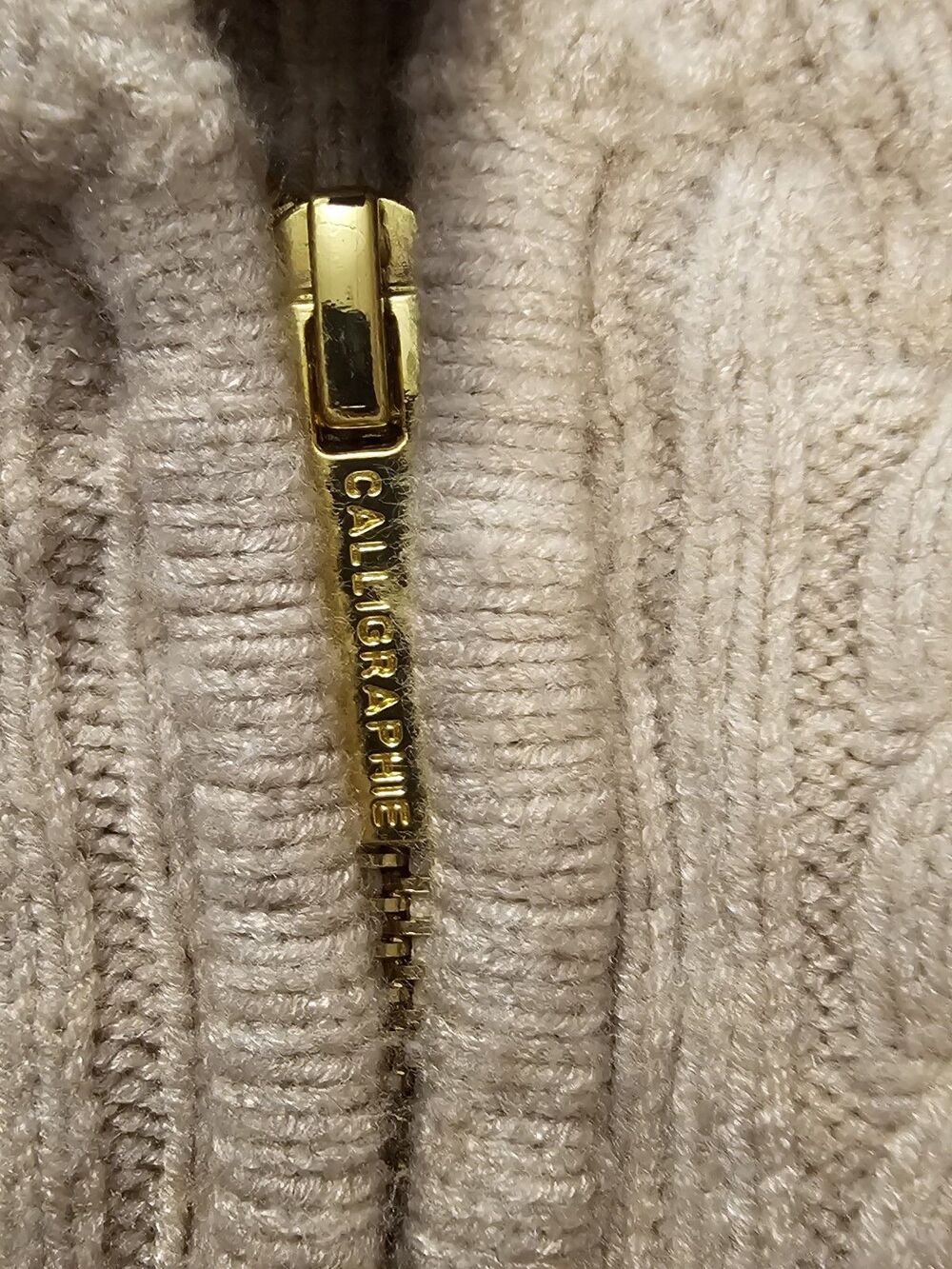 Calligraphie Anthropologie Cable Knit Full Zip Cardigan Sweater Jacket Beige XL - Picture 10 of 10